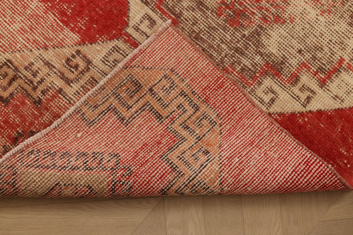 Vintage Malatya Turkish Runner Rug 2x10 ft — Red & Beige Geometric