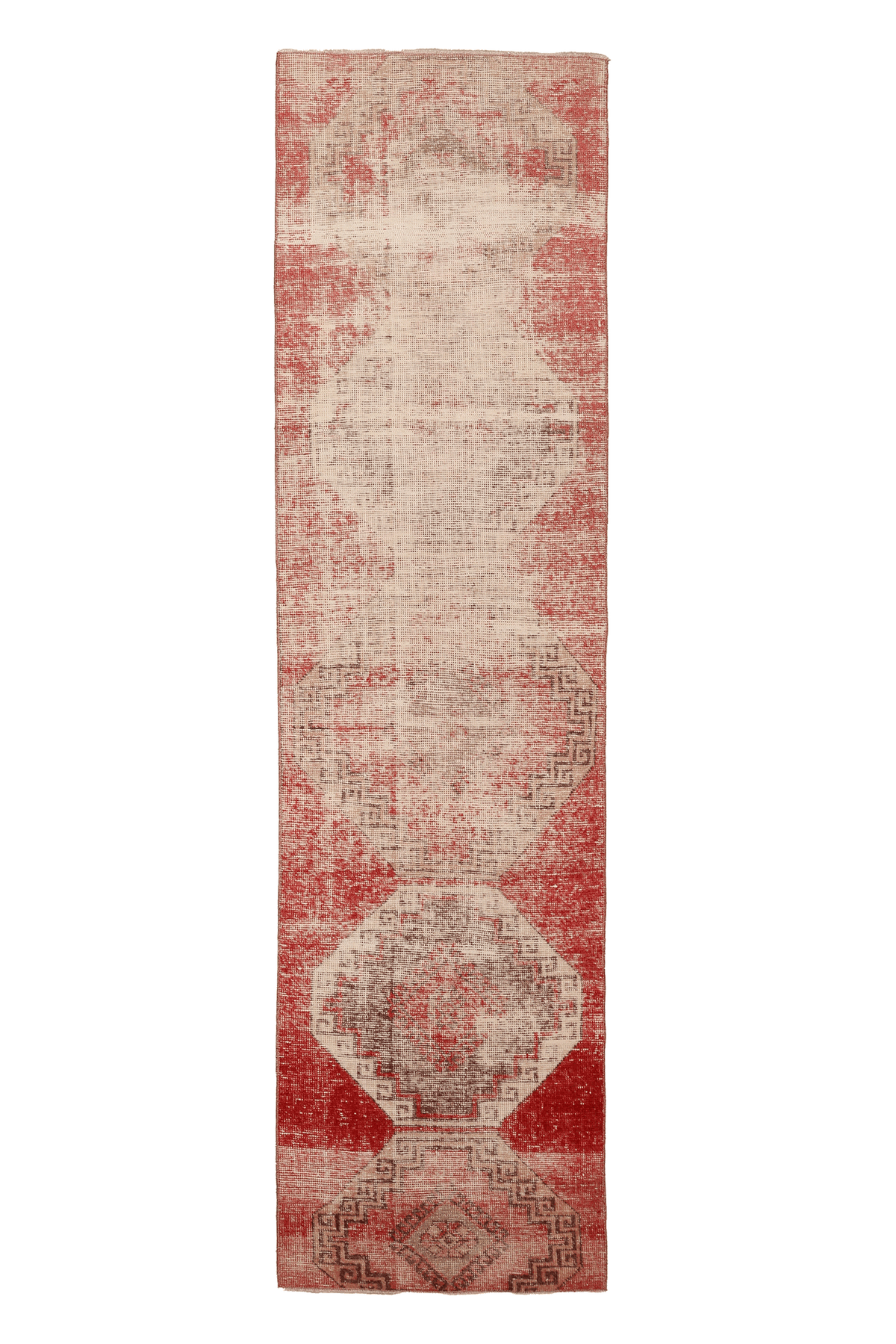 Vintage Malatya Turkish Runner Rug 2x10 ft — Red & Beige Geometric