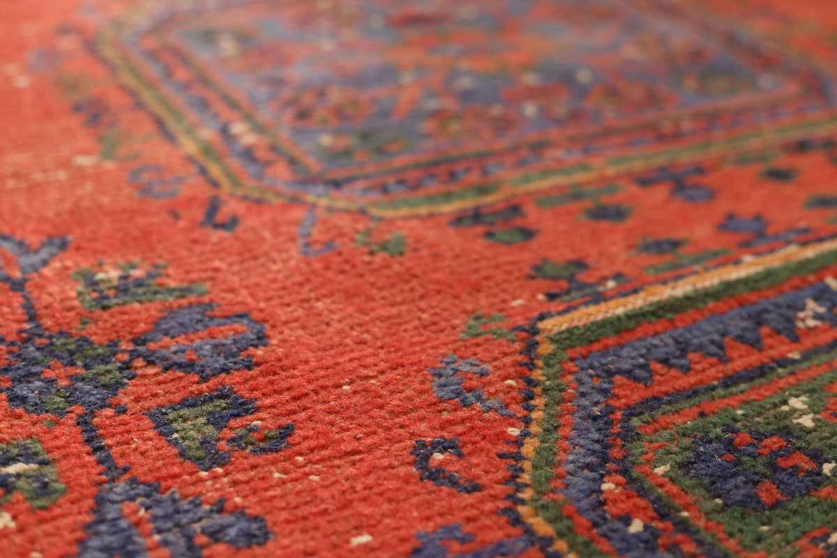 Vintage Konya Turkish Runner Rug 2x10 ft — Red & Blue Geometric