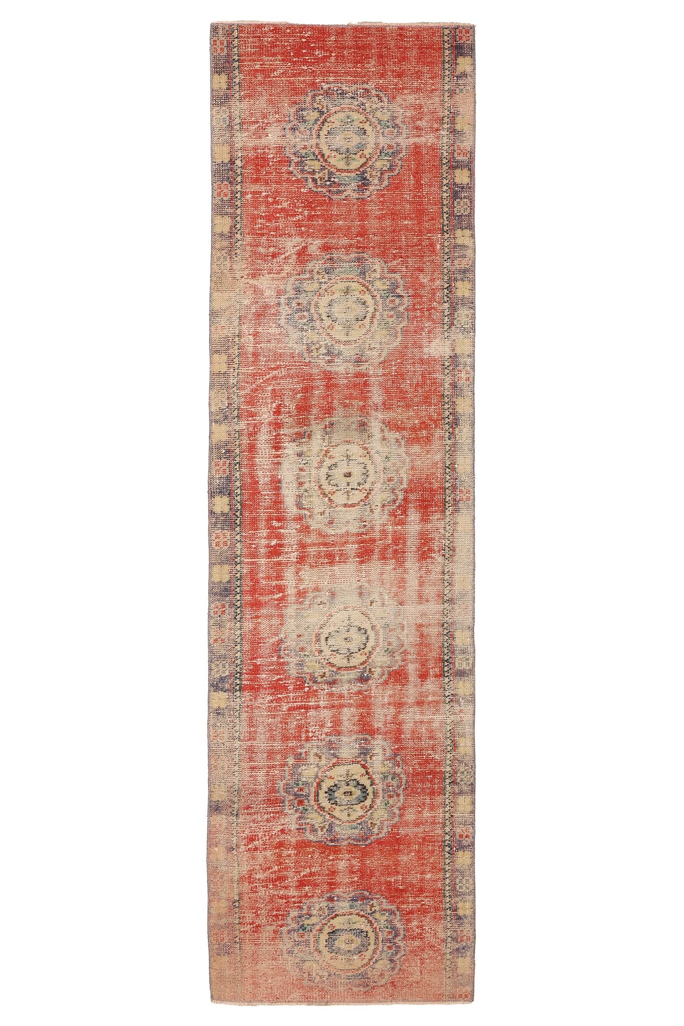 Vintage Manisa Turkish Runner Rug 2x9 ft — Red & Beige Distressed