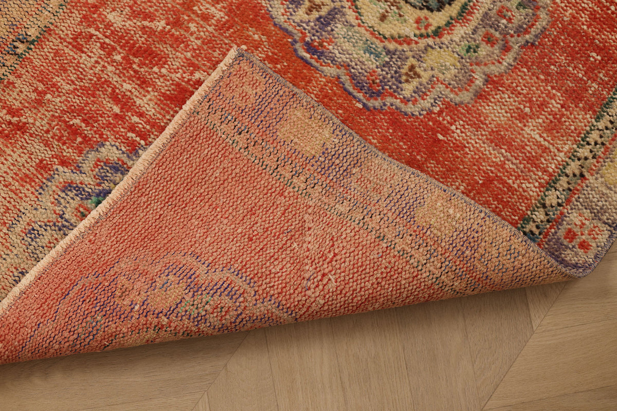 Vintage Manisa Turkish Runner Rug 2x9 ft — Red & Beige Distressed
