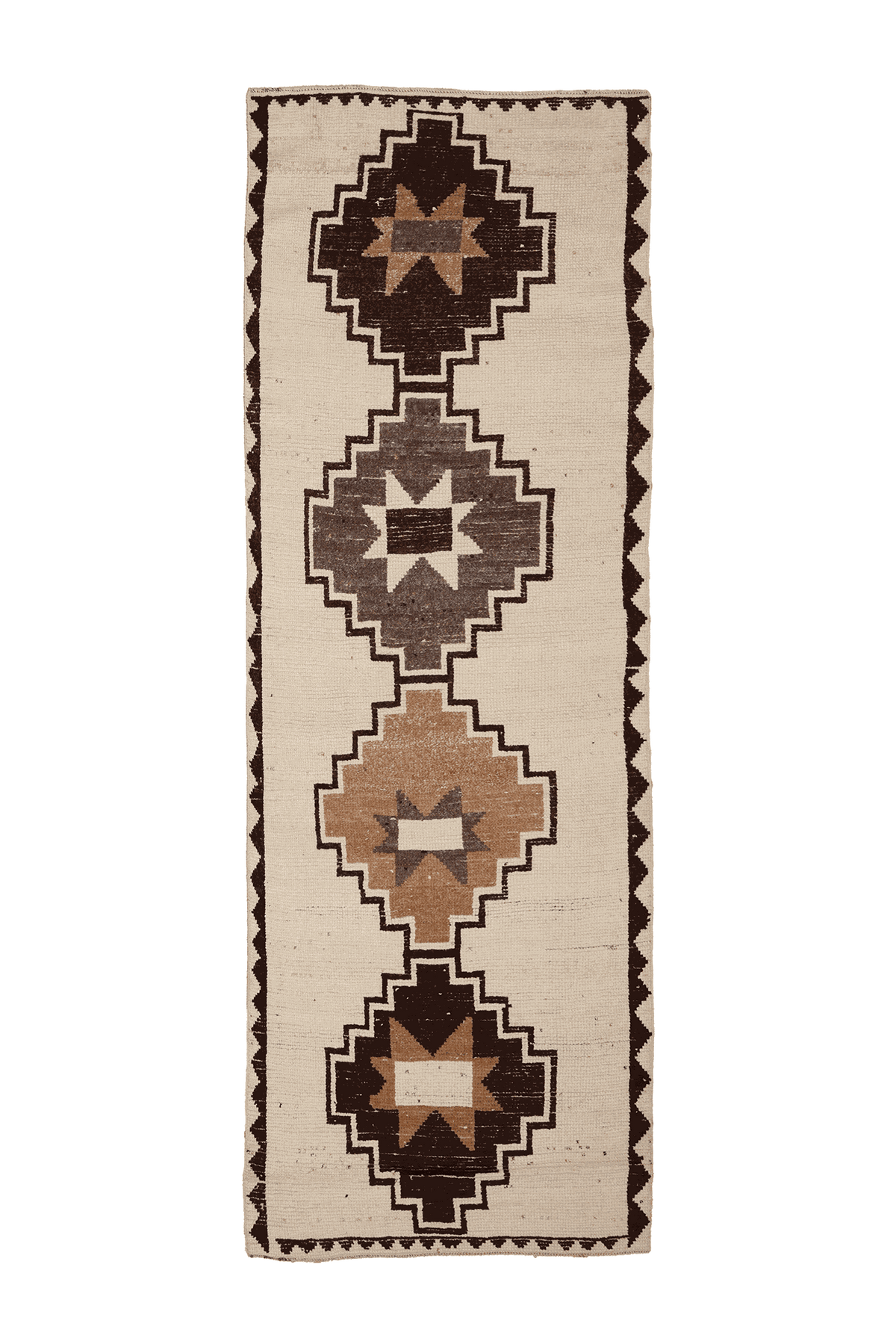 Vintage Southeastern Persian Style Runner Rug 4x11 ft — Beige & Brown Geometric