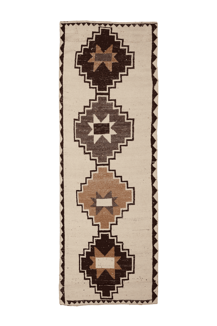 Vintage Southeastern Persian Style Runner Rug 4x11 ft — Beige & Brown Geometric