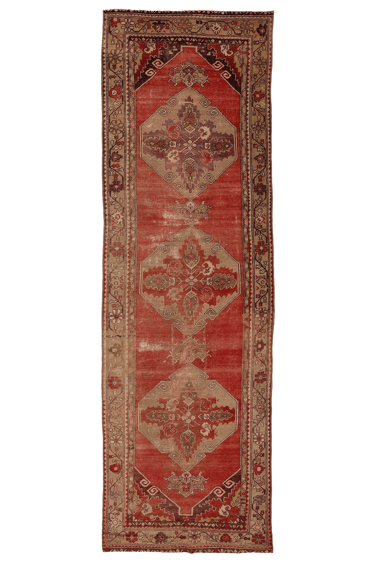 Vintage Kırşehir Turkish Runner Rug 3x10 ft — Red & Beige Floral