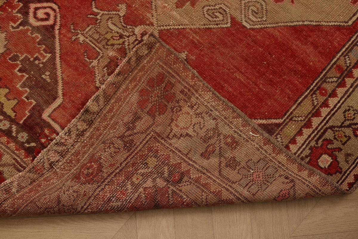 Vintage Kırşehir Turkish Runner Rug 3x10 ft — Red & Beige Floral
