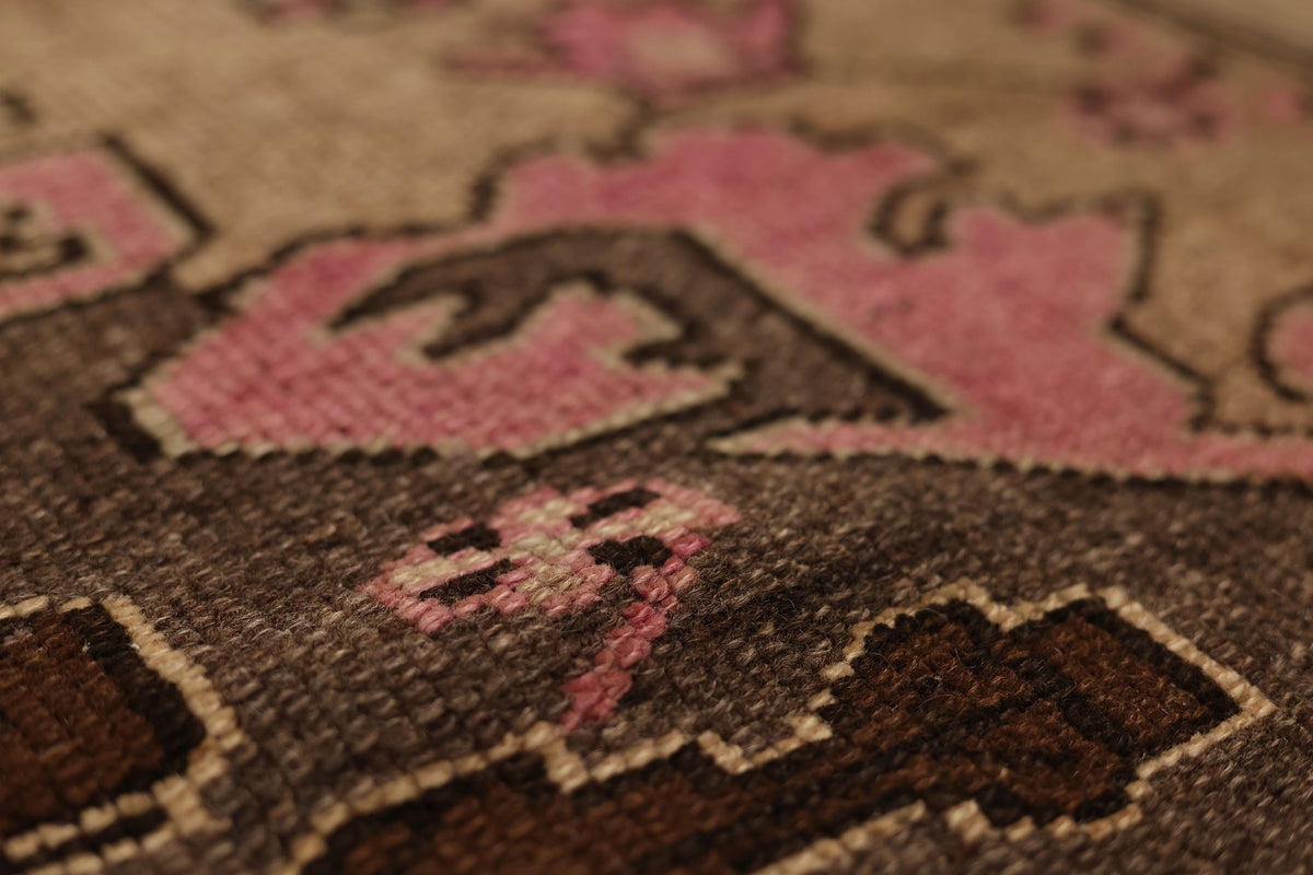 Vintage Kars Turkish Runner Rug 1x5 ft — Brown & Pink Geometric