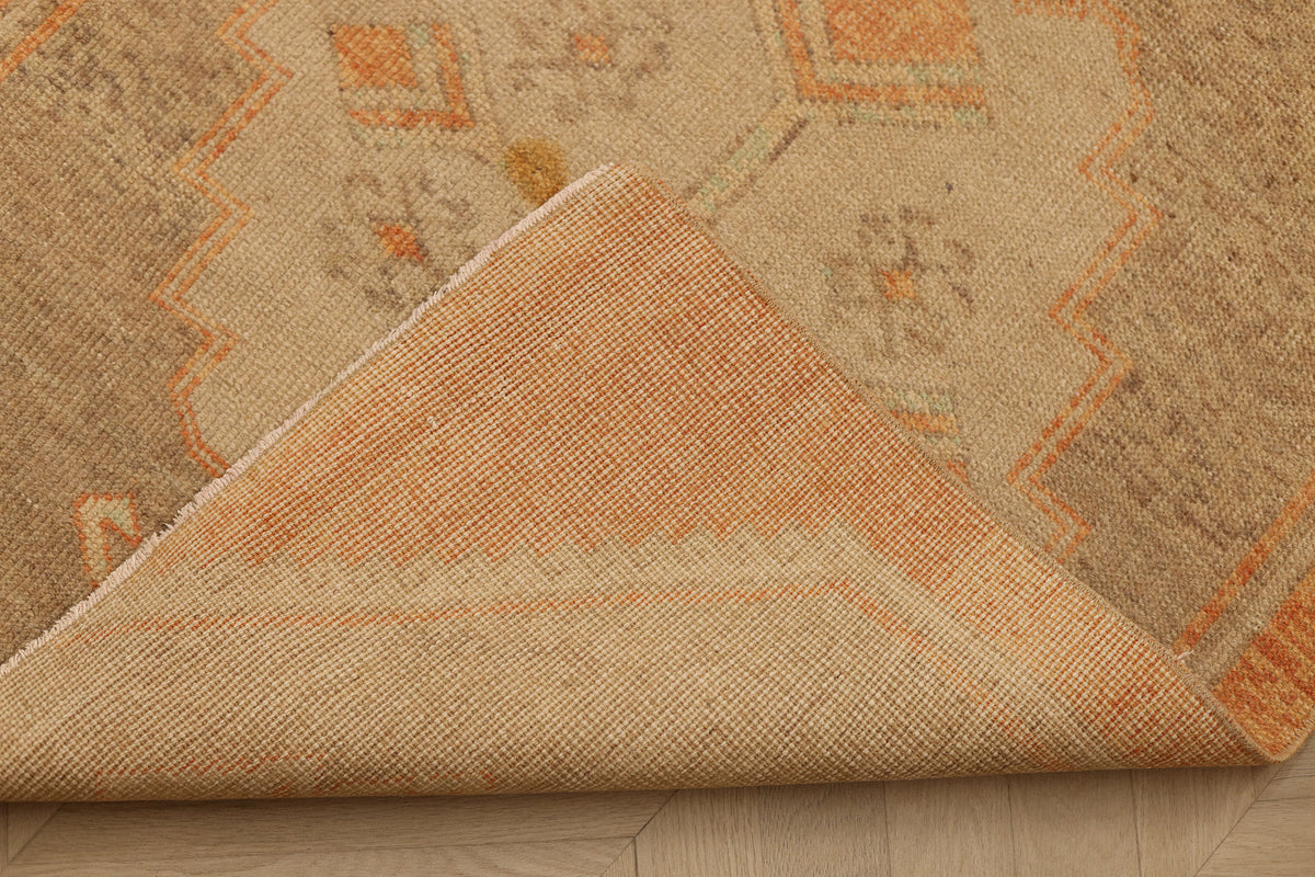 Vintage Malatya Turkish Runner Rug 3x11 ft — Orange & Beige Geometric