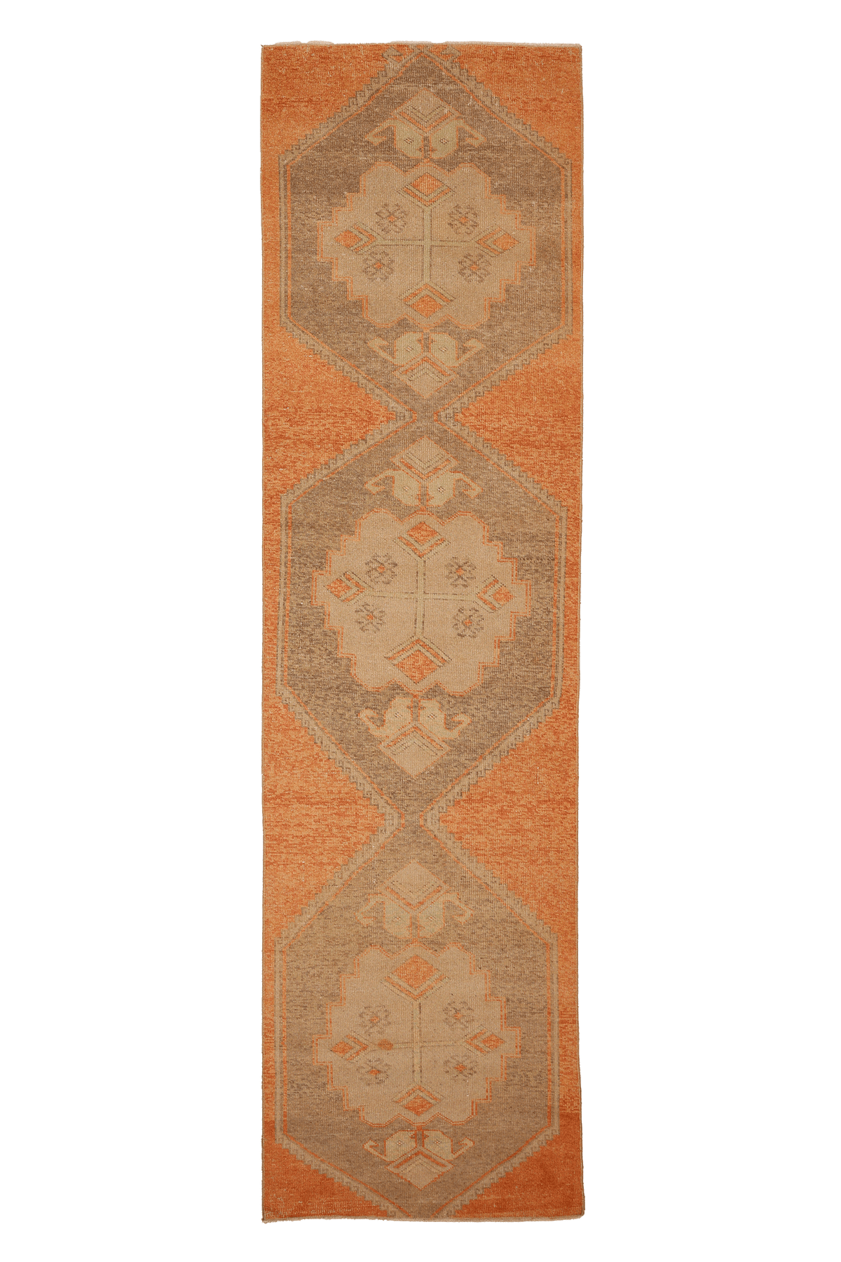 Vintage Malatya Turkish Runner Rug 3x11 ft — Orange & Beige Geometric