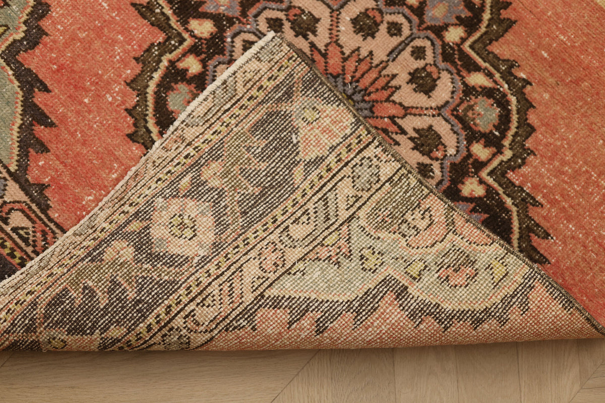 Vintage Konya Turkish Runner Rug 2x12 ft — Red & Brown Floral