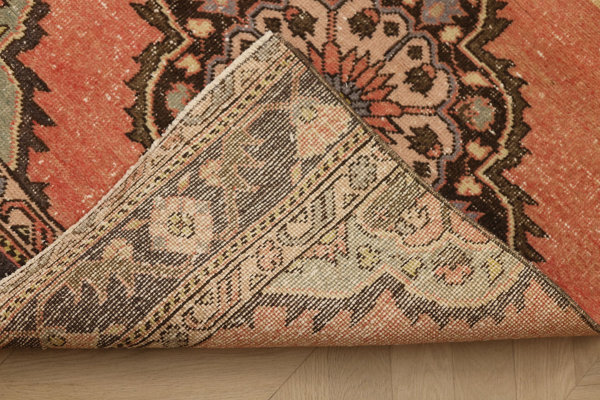 Vintage Konya Turkish Runner Rug 2x12 ft — Red & Brown Floral