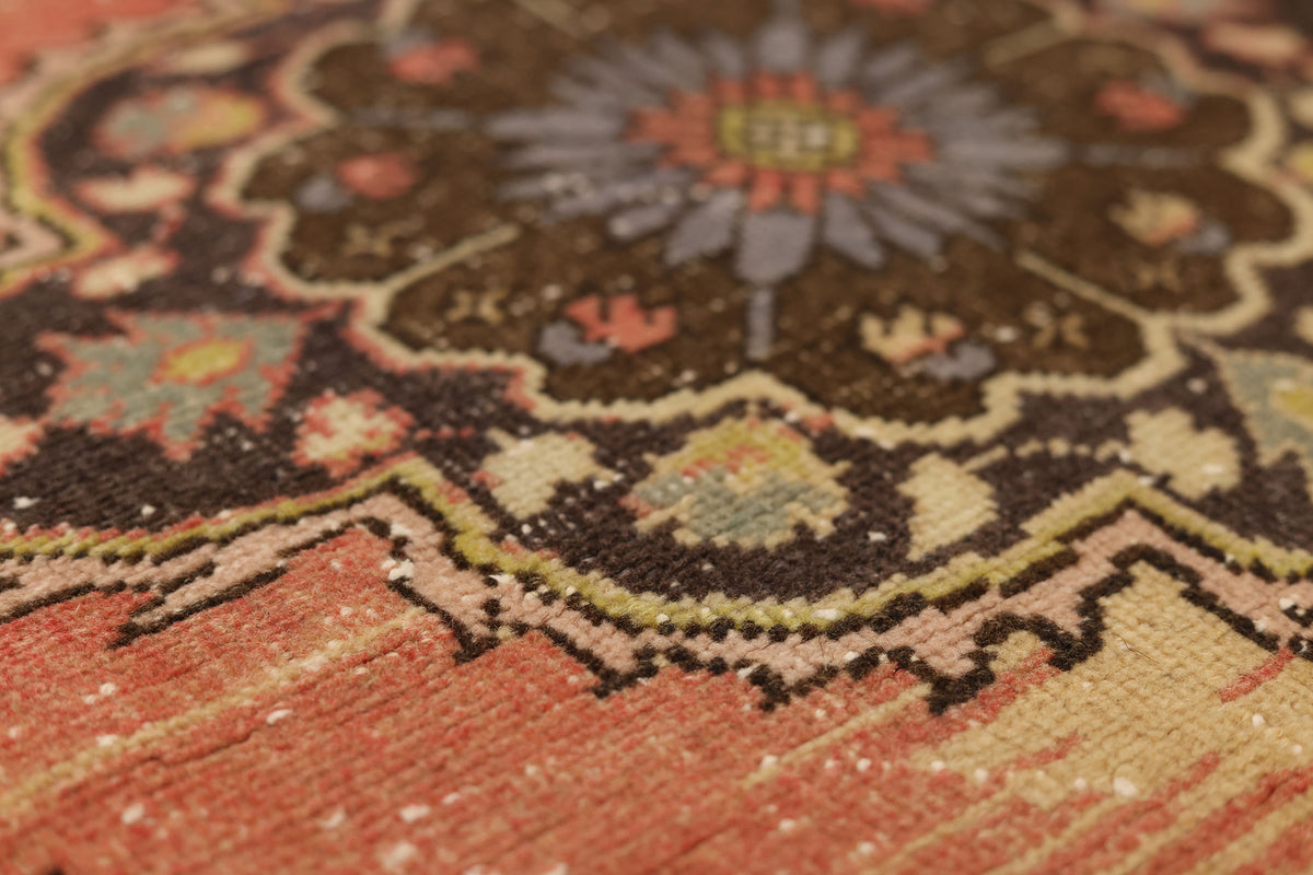 Vintage Konya Turkish Runner Rug 2x12 ft — Red & Brown Floral