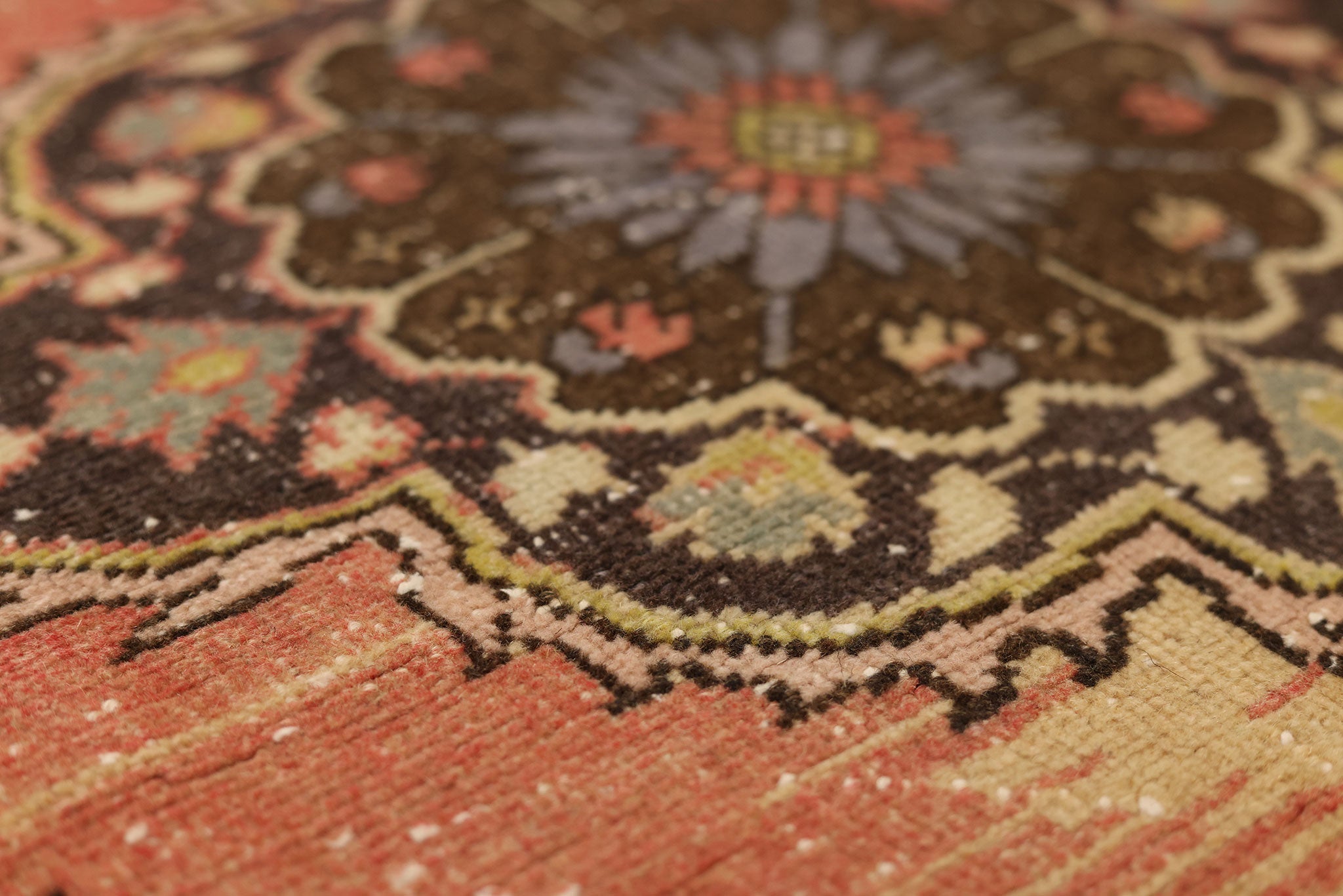Vintage Konya Turkish Runner Rug 2x12 ft — Red & Brown Floral
