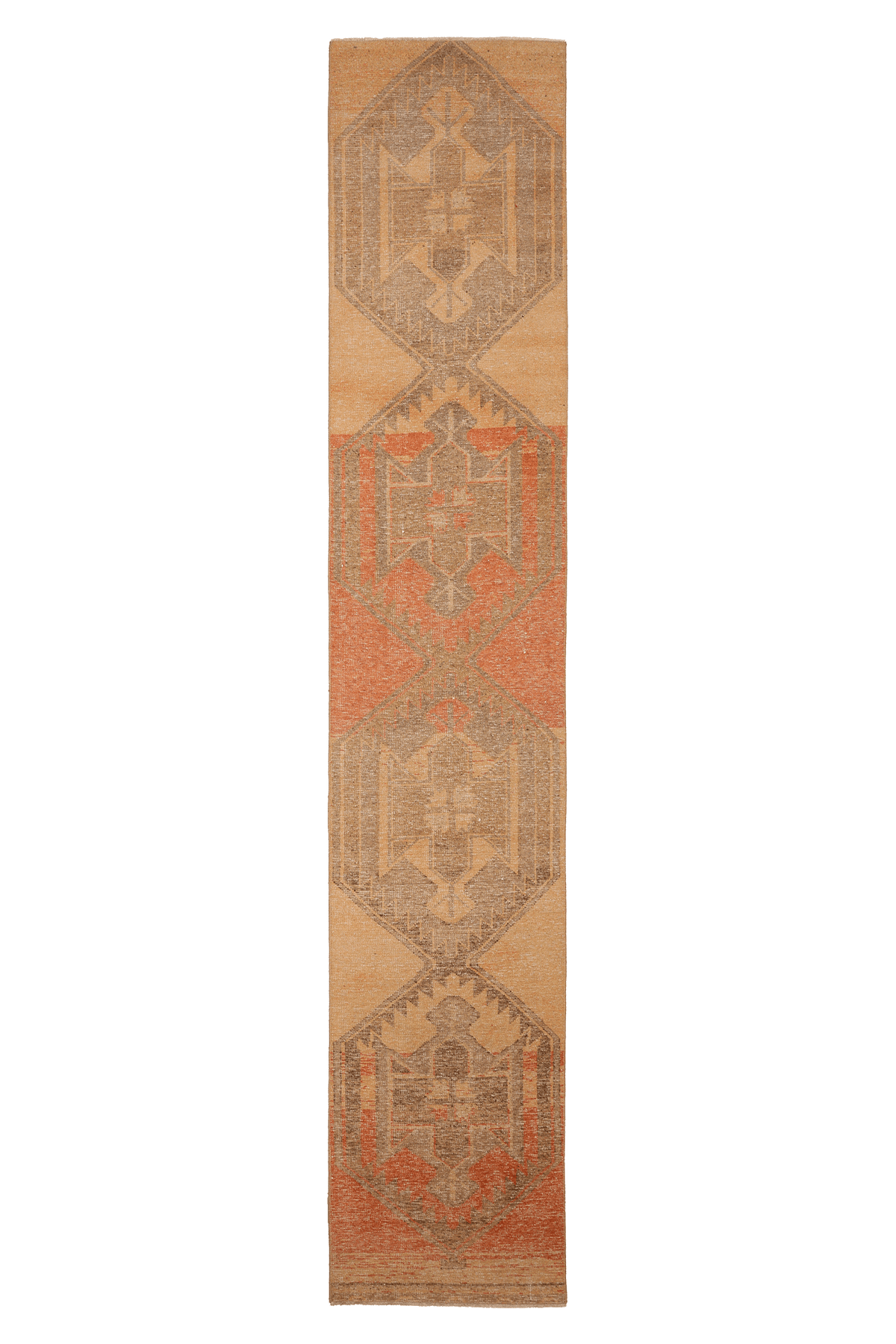 Vintage Malatya Turkish Runner Rug 2x13 ft — Beige & Orange Geometric