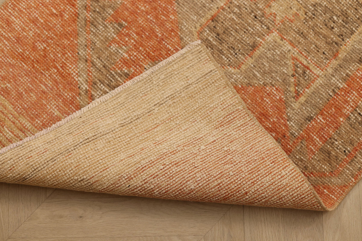 Vintage Malatya Turkish Runner Rug 2x13 ft — Beige & Orange Geometric
