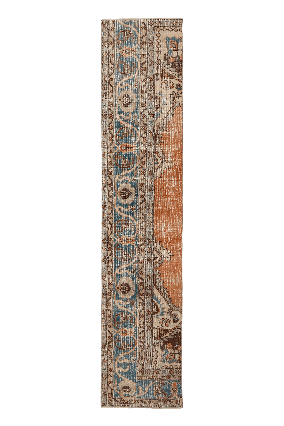 Vintage Isparta Turkish Runner Rug 2x9 ft — Orange & Blue Floral