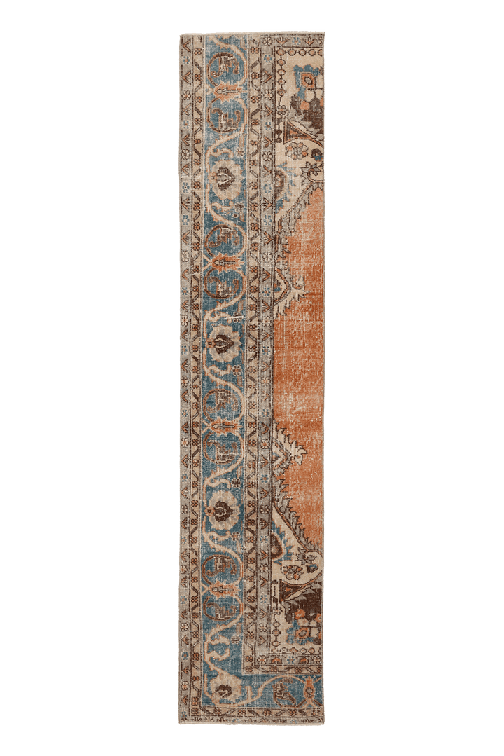 Vintage Isparta Turkish Runner Rug 2x9 ft — Orange & Blue Floral
