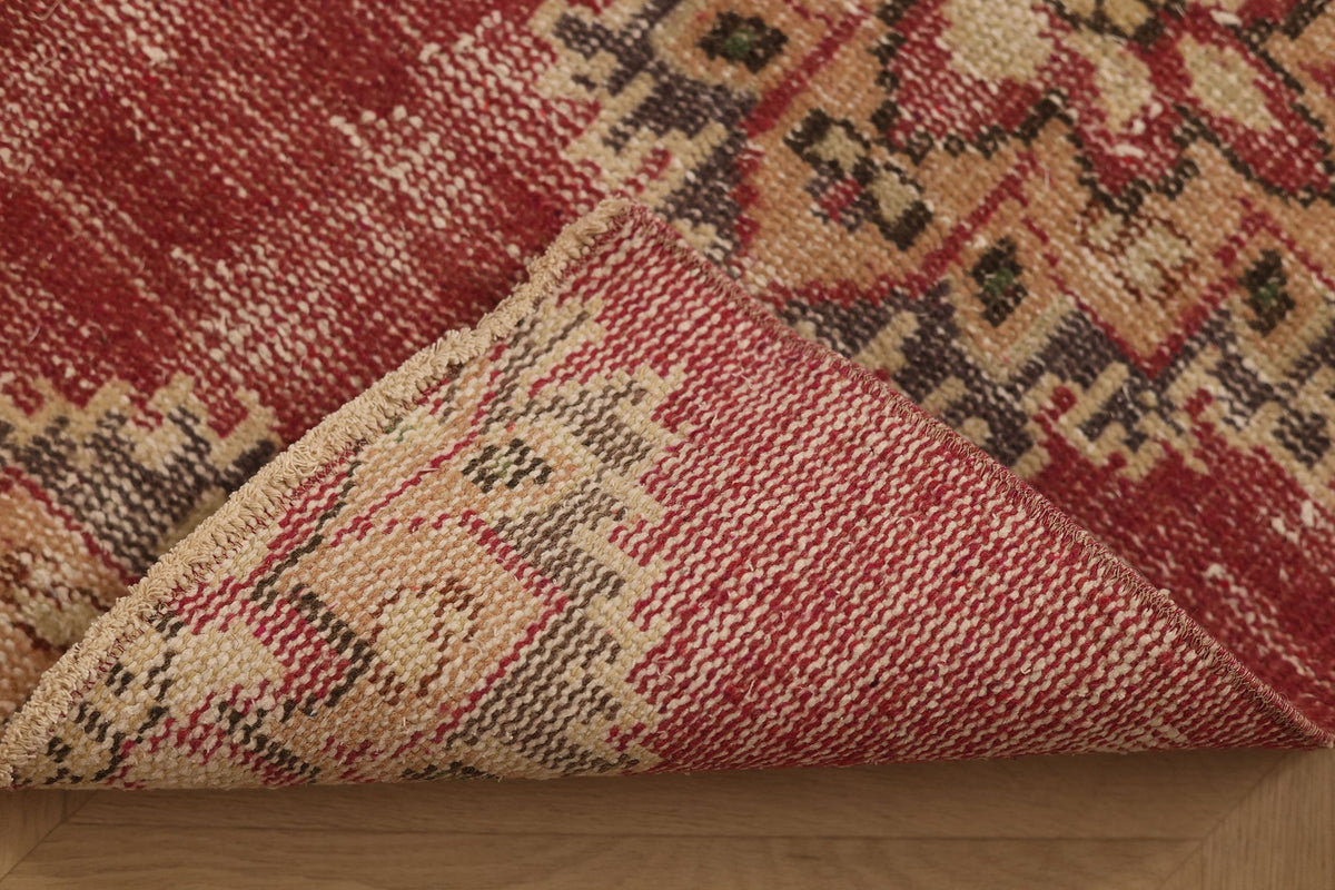Vintage Manisa Turkish Runner Rug 2x7 ft — Red & Beige Distressed