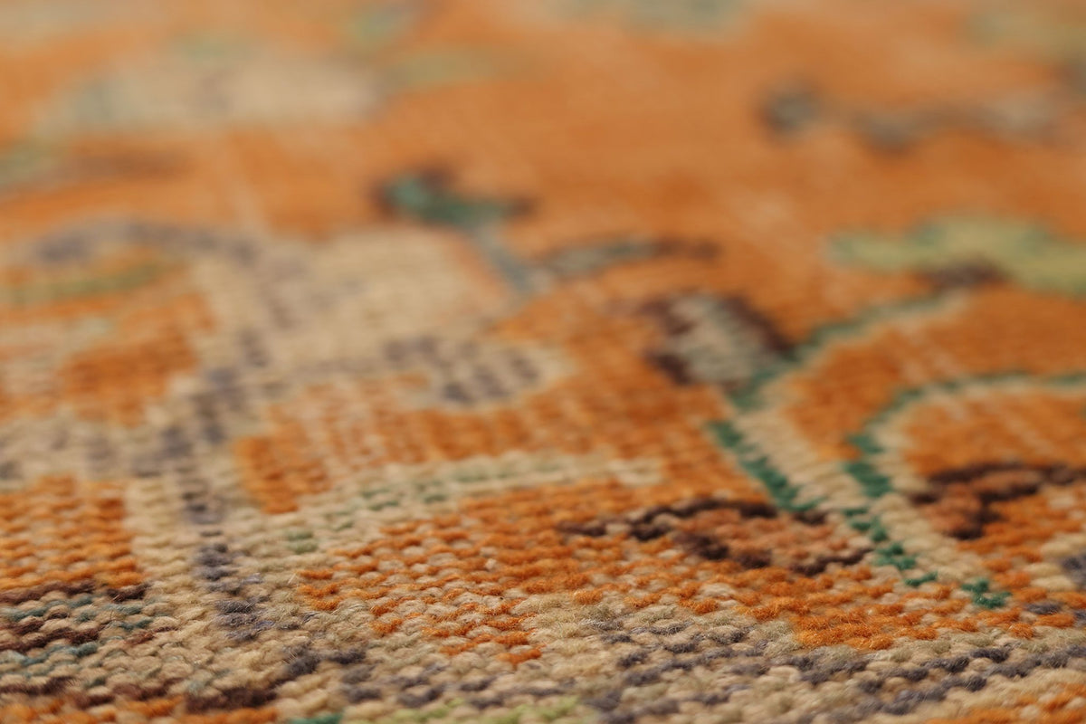 Vintage Manisa Turkish Runner Rug 2x6 ft — Orange & Green Floral