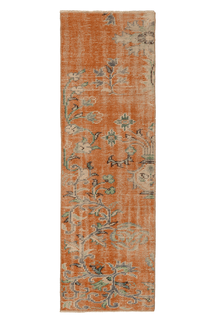 Vintage Manisa Turkish Runner Rug 2x6 ft — Orange & Green Floral