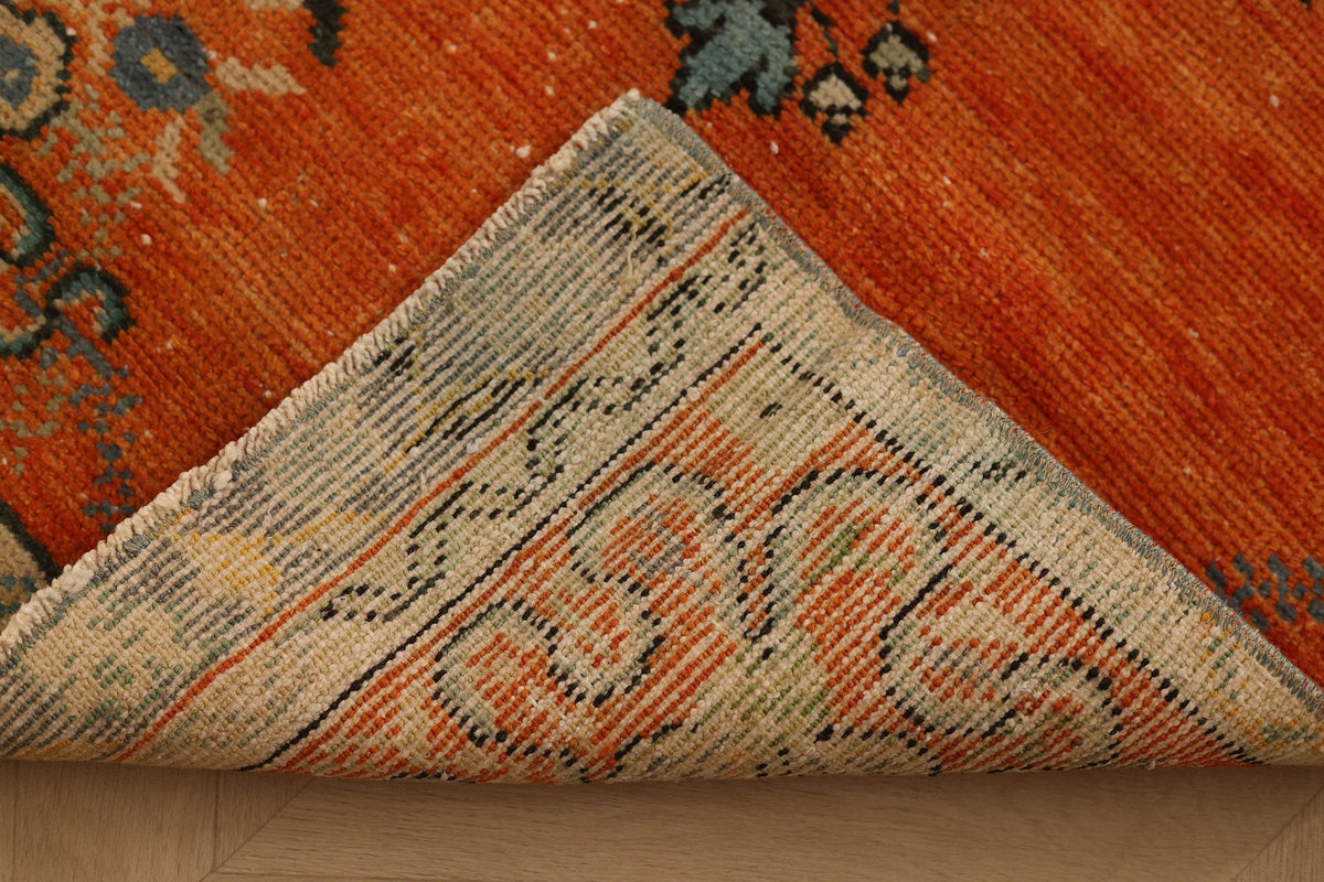 Vintage Kırşehir Turkish Runner Rug 2x6 ft — Orange & Blue Floral