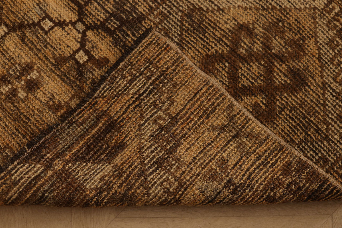 Vintage Gaziantep Turkish Area Rug 3x5 ft — Orange & Brown Geometric
