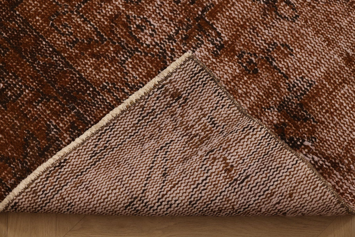 Vintage Isparta Turkish Runner Rug 3x10 ft — Brown & Red Overdyed
