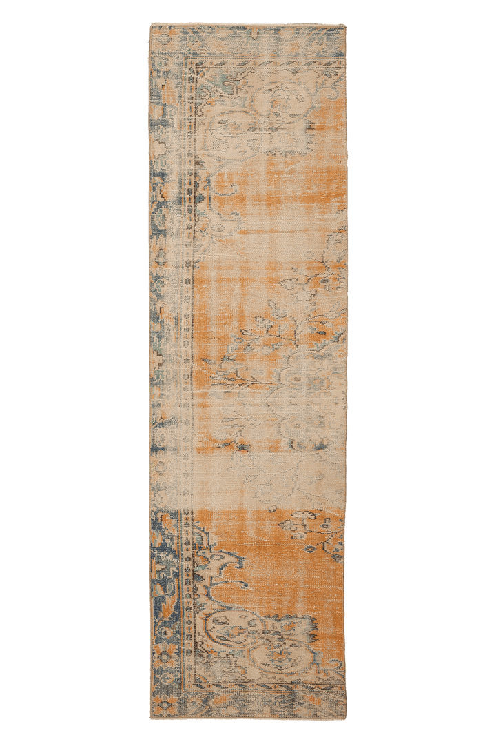 Vintage Manisa Turkish Runner Rug 3x9 ft — Orange & Beige Floral