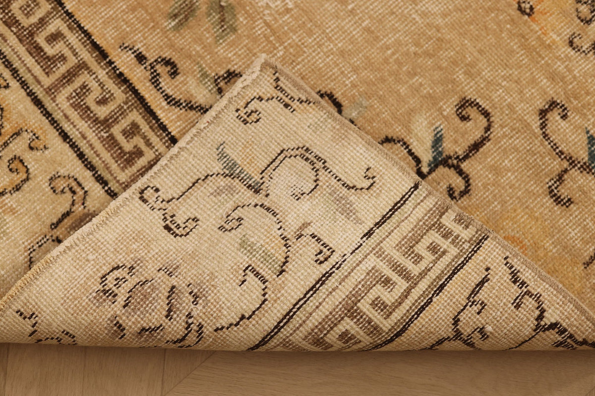Vintage Isparta Turkish Runner Rug 2x10 ft — Beige & Brown Floral