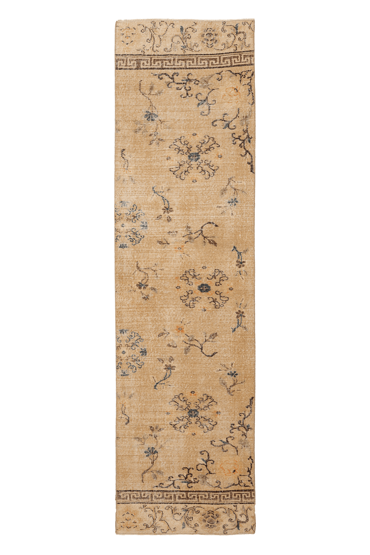 Vintage Isparta Turkish Runner Rug 2x10 ft — Beige & Brown Floral