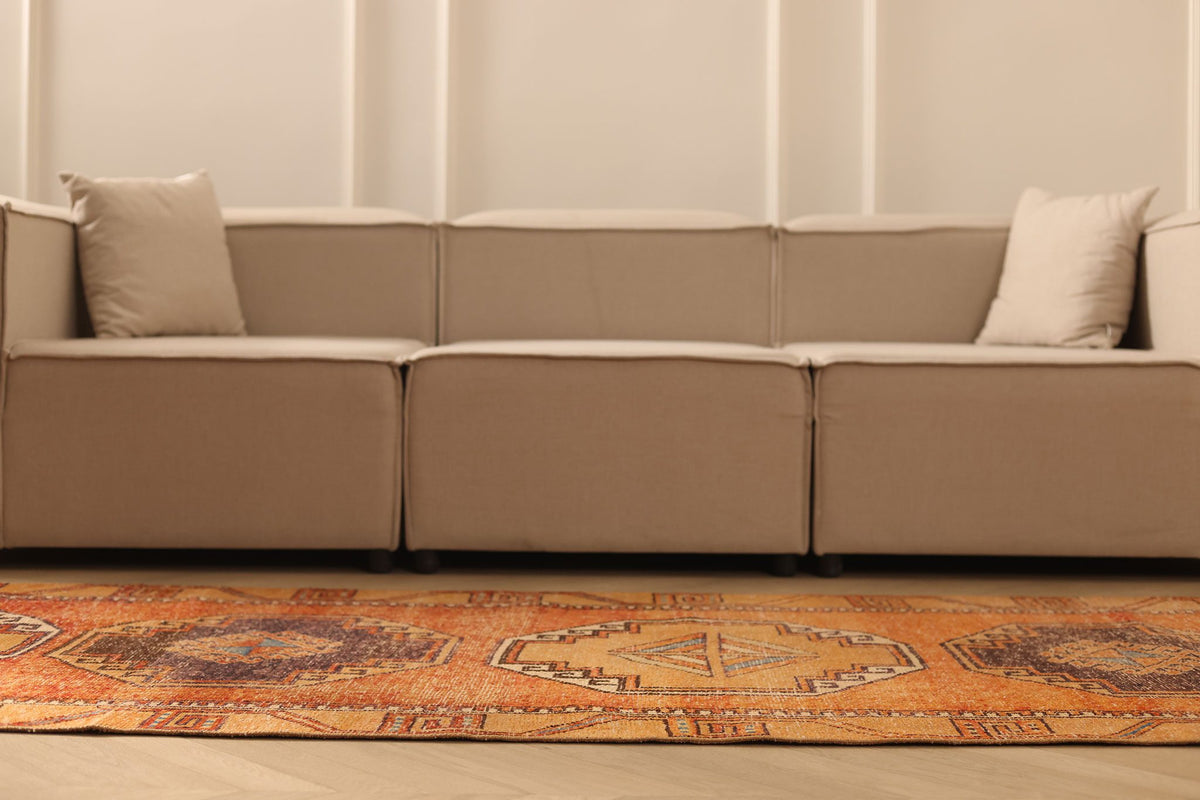 Vintage Malatya Turkish Runner Rug 3x11 ft — Orange & Brown Southwestern