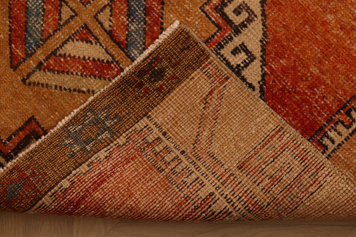 Vintage Malatya Turkish Runner Rug 3x11 ft — Orange & Brown Southwestern