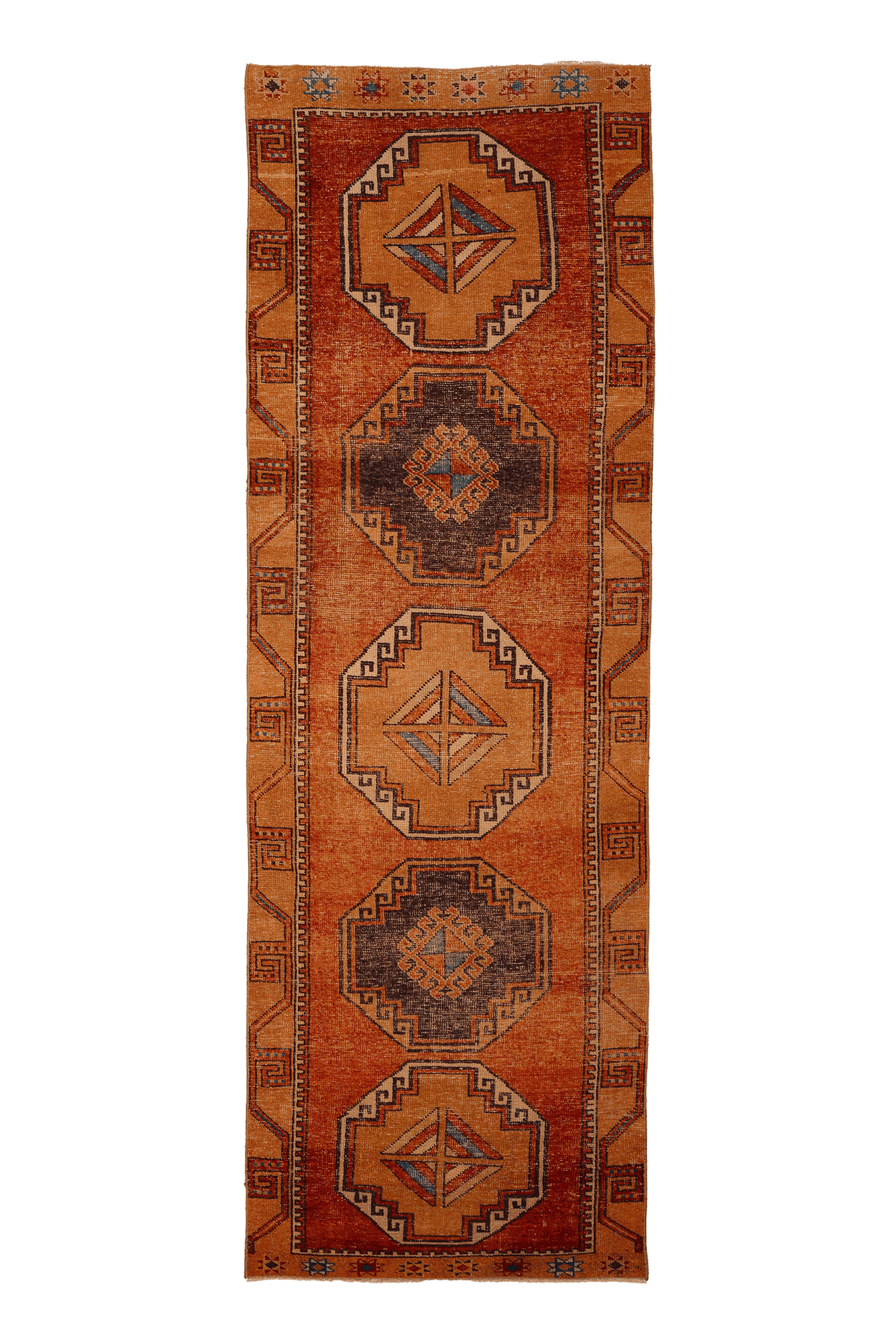 Vintage Malatya Turkish Runner Rug 3x11 ft — Orange & Brown Southwestern