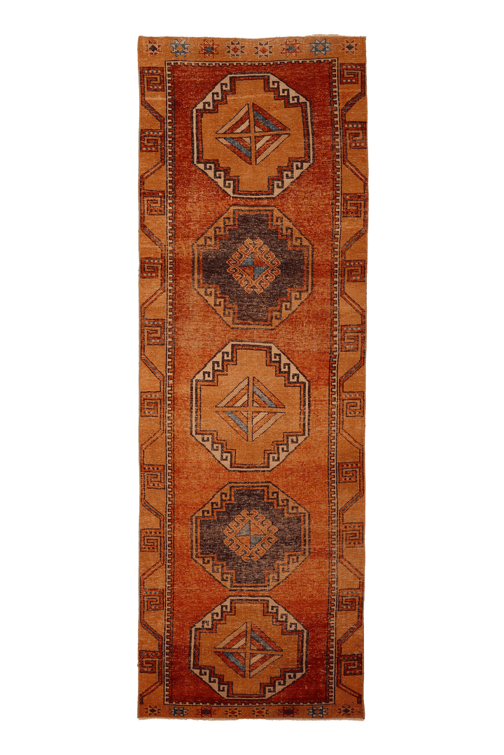 Vintage Malatya Turkish Runner Rug 3x11 ft — Orange & Brown Southwestern