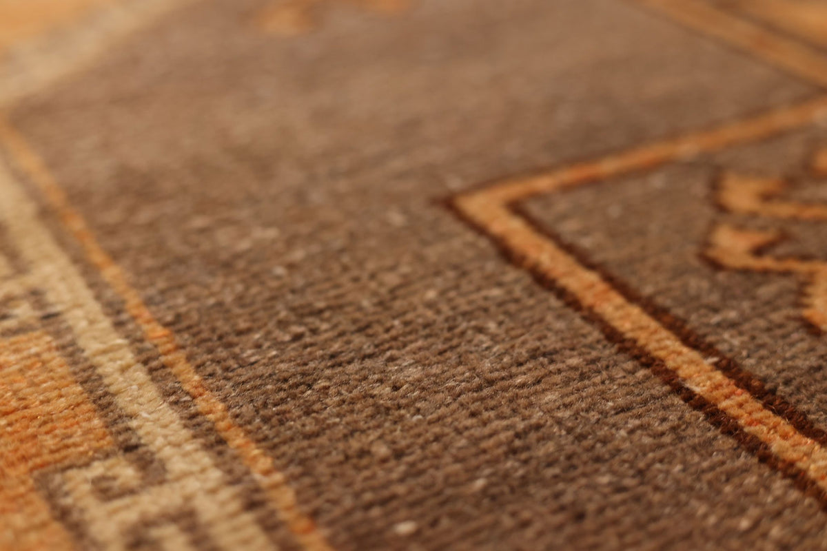 Vintage Malatya Turkish Runner Rug 3x12 ft — Orange & Brown Geometric