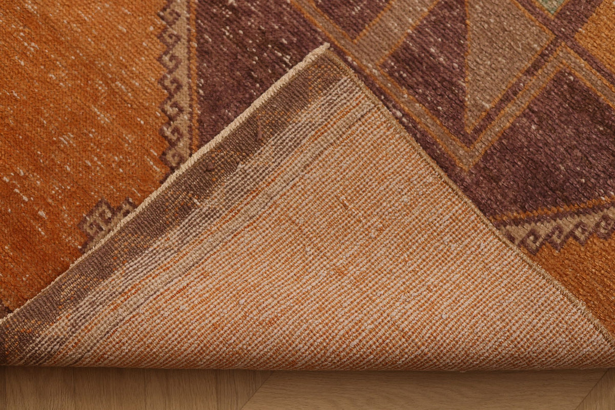 Vintage Malatya Turkish Runner Rug 3x12 ft — Orange & Brown Geometric