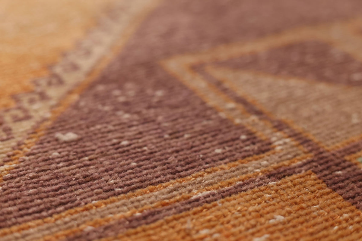 Vintage Malatya Turkish Runner Rug 3x12 ft — Orange & Brown Geometric