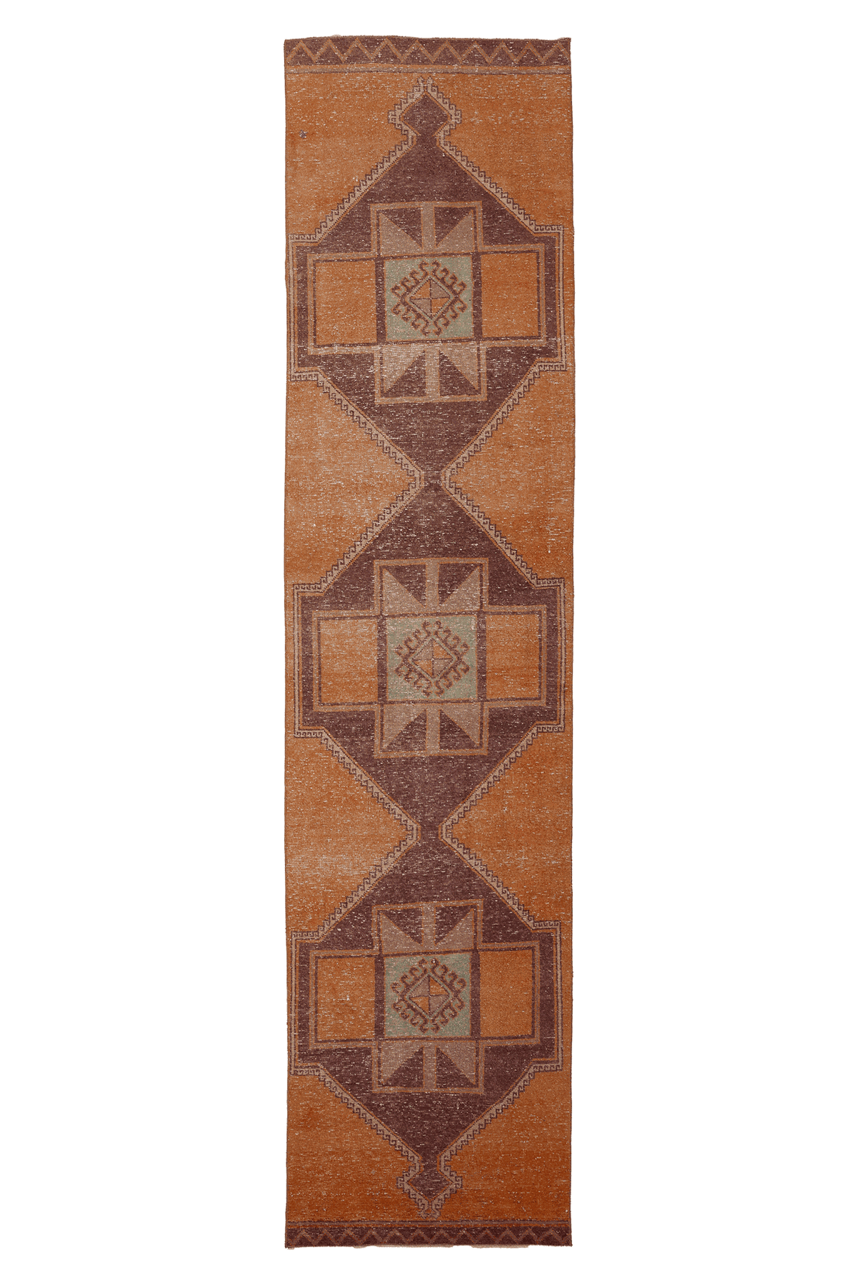 Vintage Malatya Turkish Runner Rug 3x12 ft — Orange & Brown Geometric