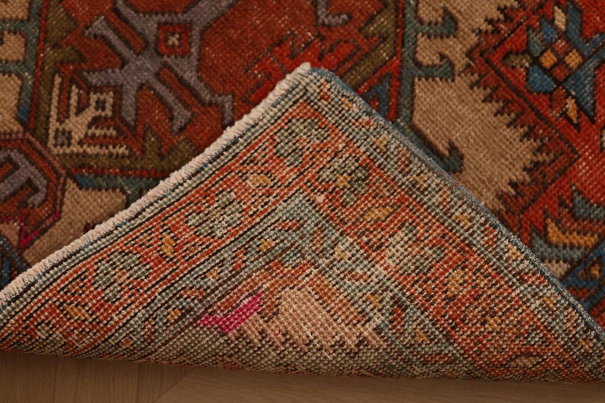 Vintage Southeastern Persian Style Runner Rug 3x12 ft — Red & Beige Geometric
