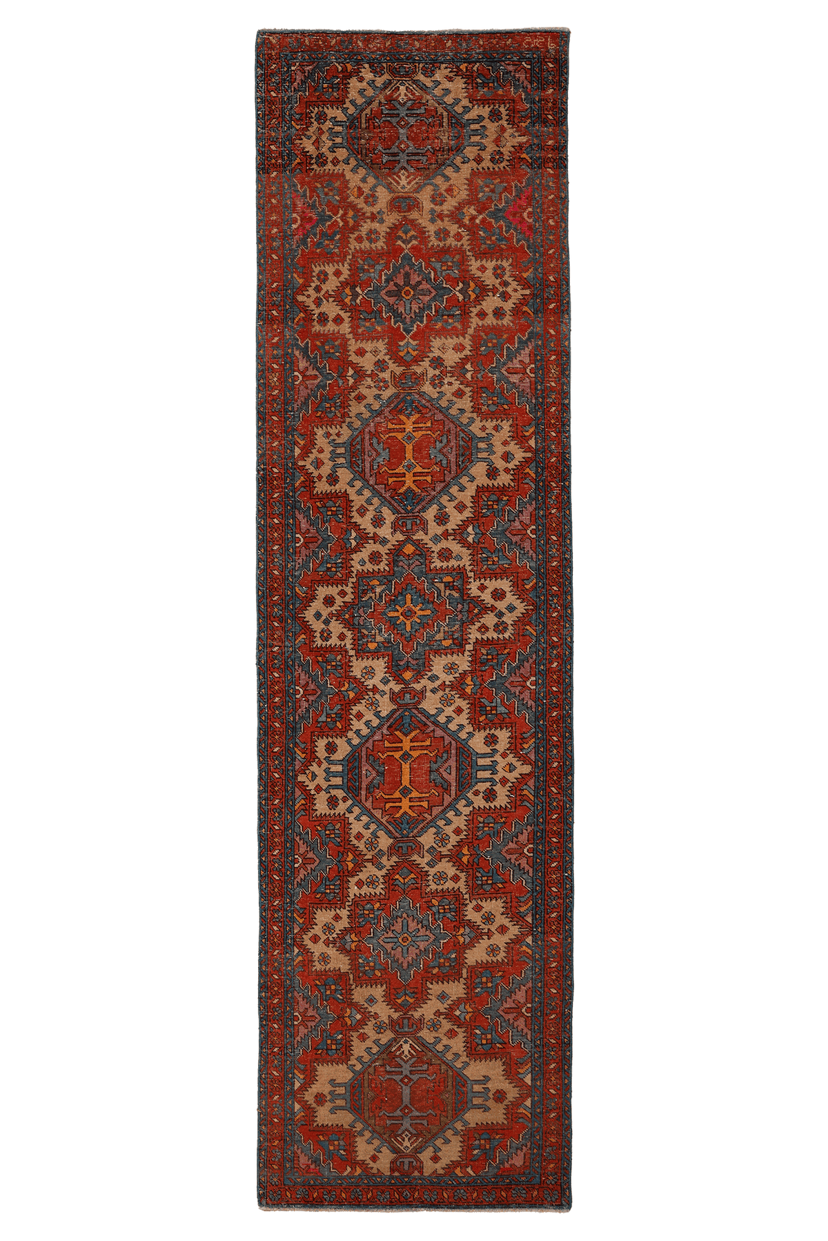 Vintage Southeastern Persian Style Runner Rug 3x12 ft — Red & Beige Geometric