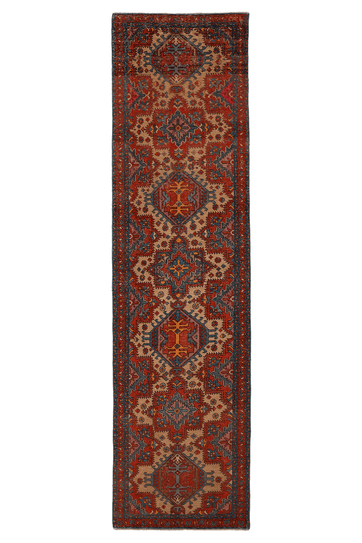 Vintage Southeastern Persian Style Runner Rug 3x12 ft — Red & Beige Geometric
