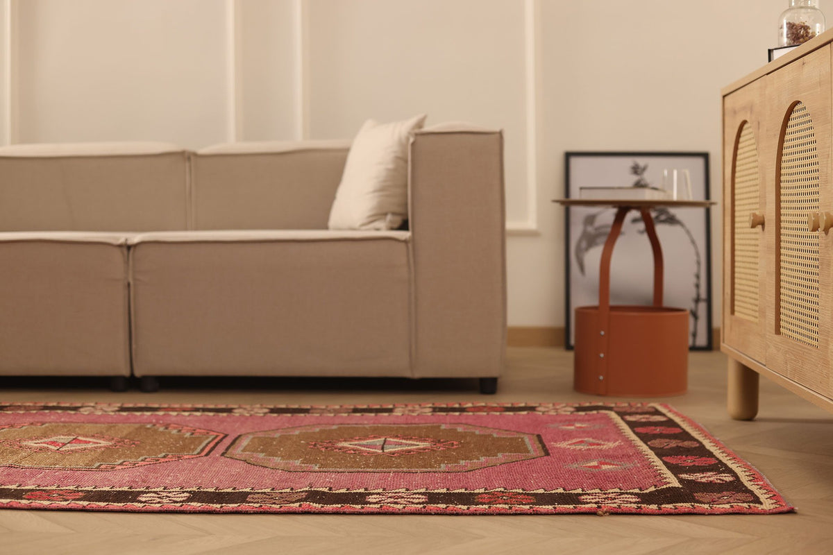 Vintage Malatya Turkish Runner Rug 4x13 ft — Red & Brown Geometric