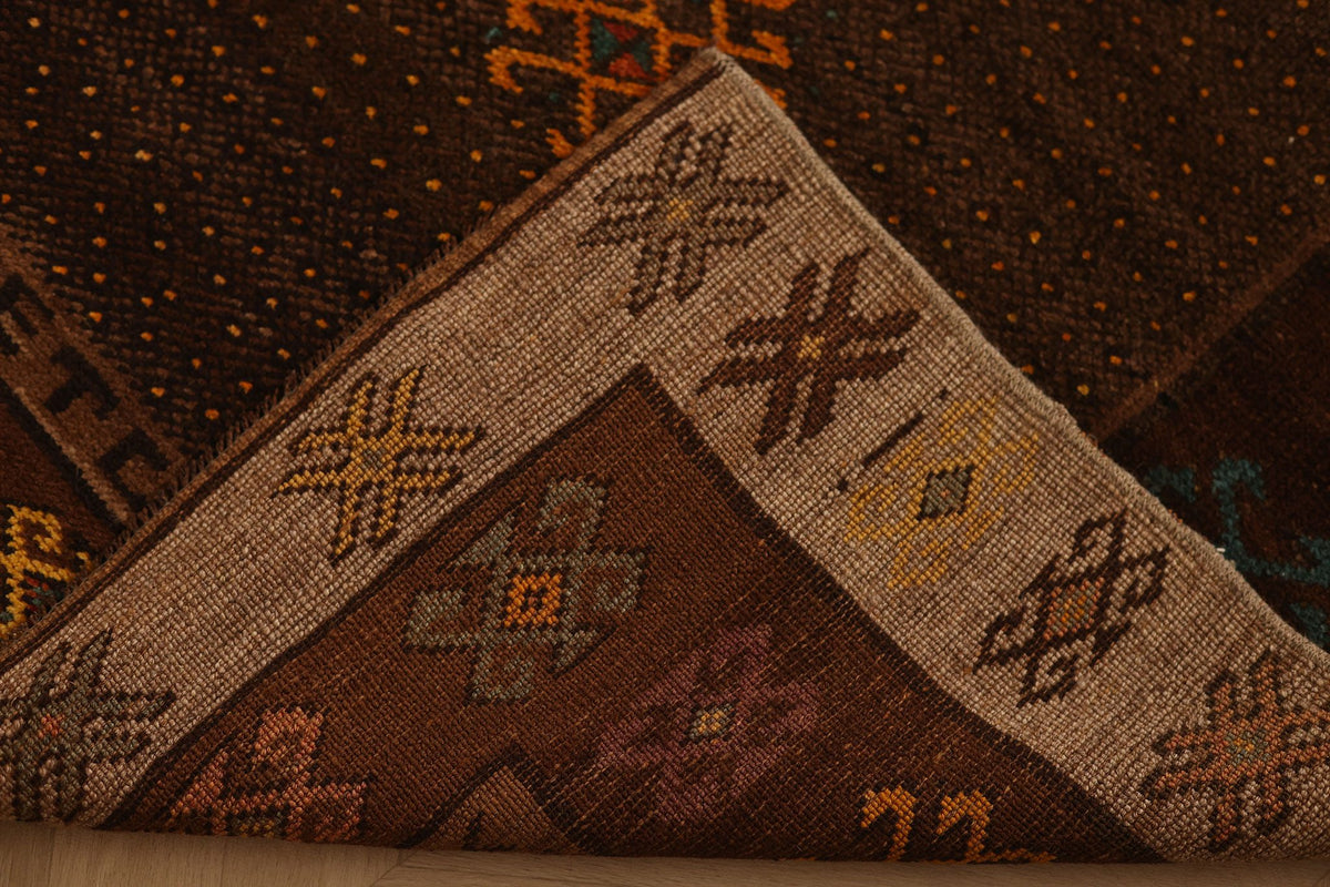 Vintage Kars Turkish Runner Rug 3x10 ft — Brown & Beige Geometric
