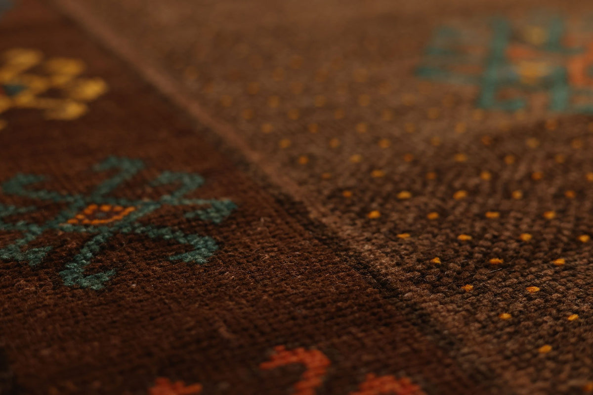 Vintage Kars Turkish Runner Rug 3x10 ft — Brown & Beige Geometric