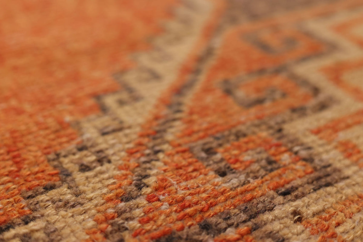 Vintage Malatya Turkish Runner Rug 3x13 ft — Orange & Beige Geometric