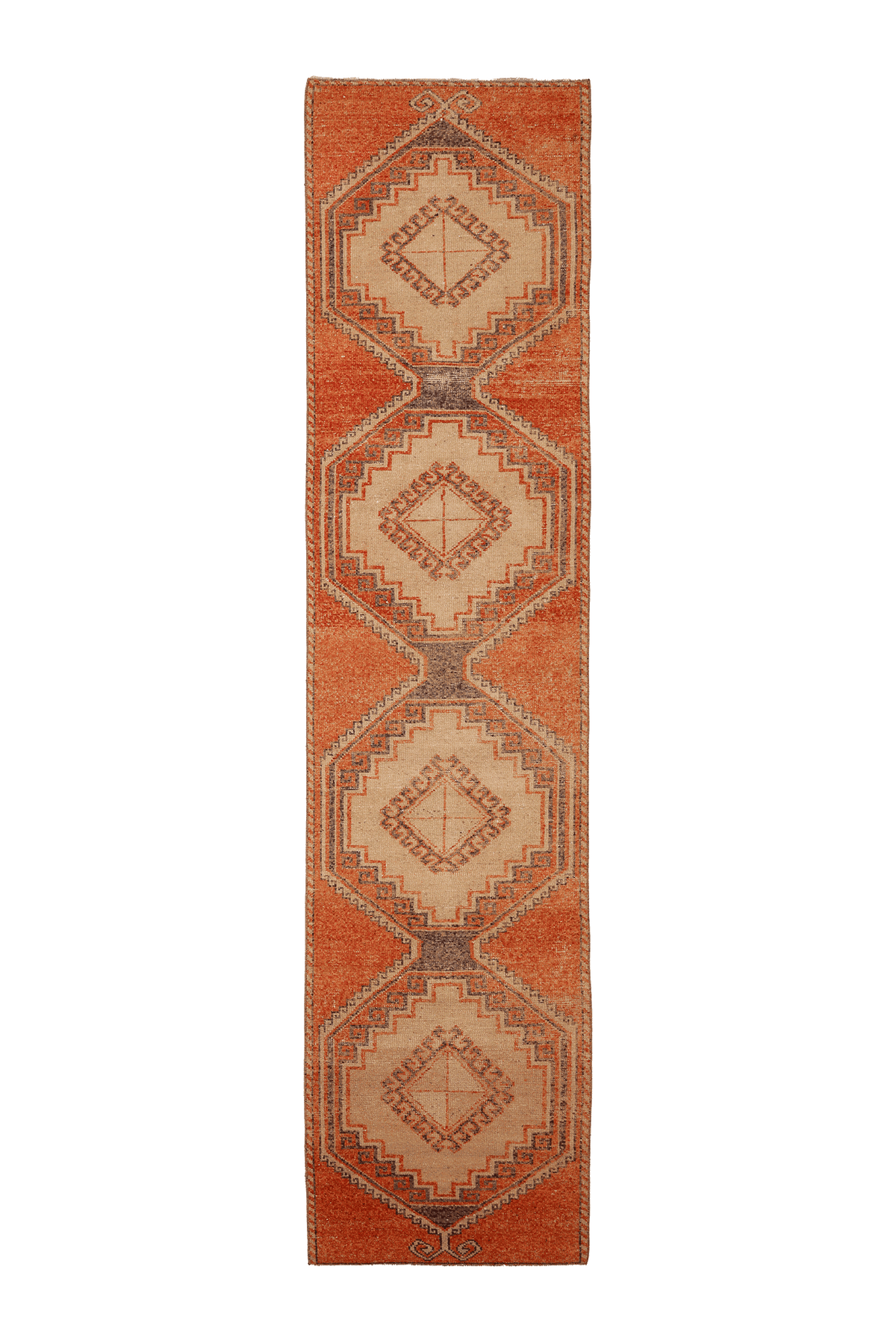 Vintage Malatya Turkish Runner Rug 3x13 ft — Orange & Beige Geometric
