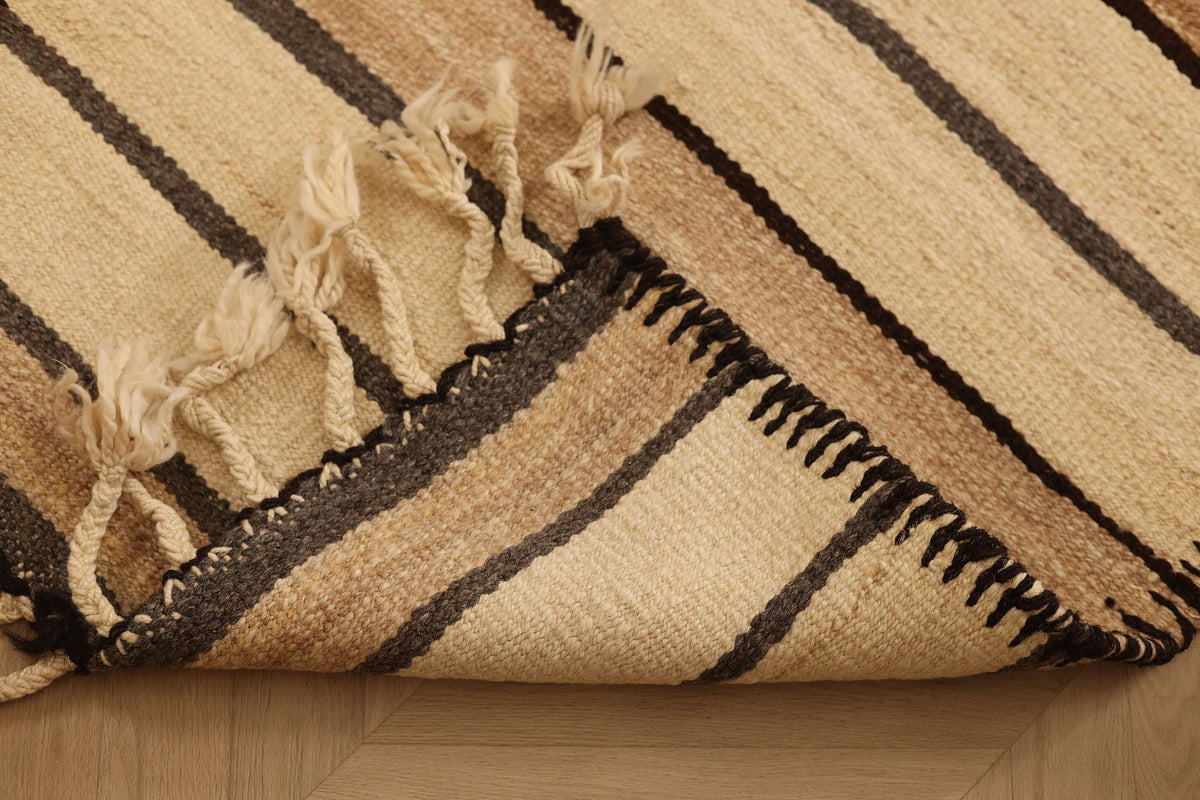Vintage Southeastern Persian Style Kilim Runner Rug 3x11 ft — Beige & Brown Stripped
