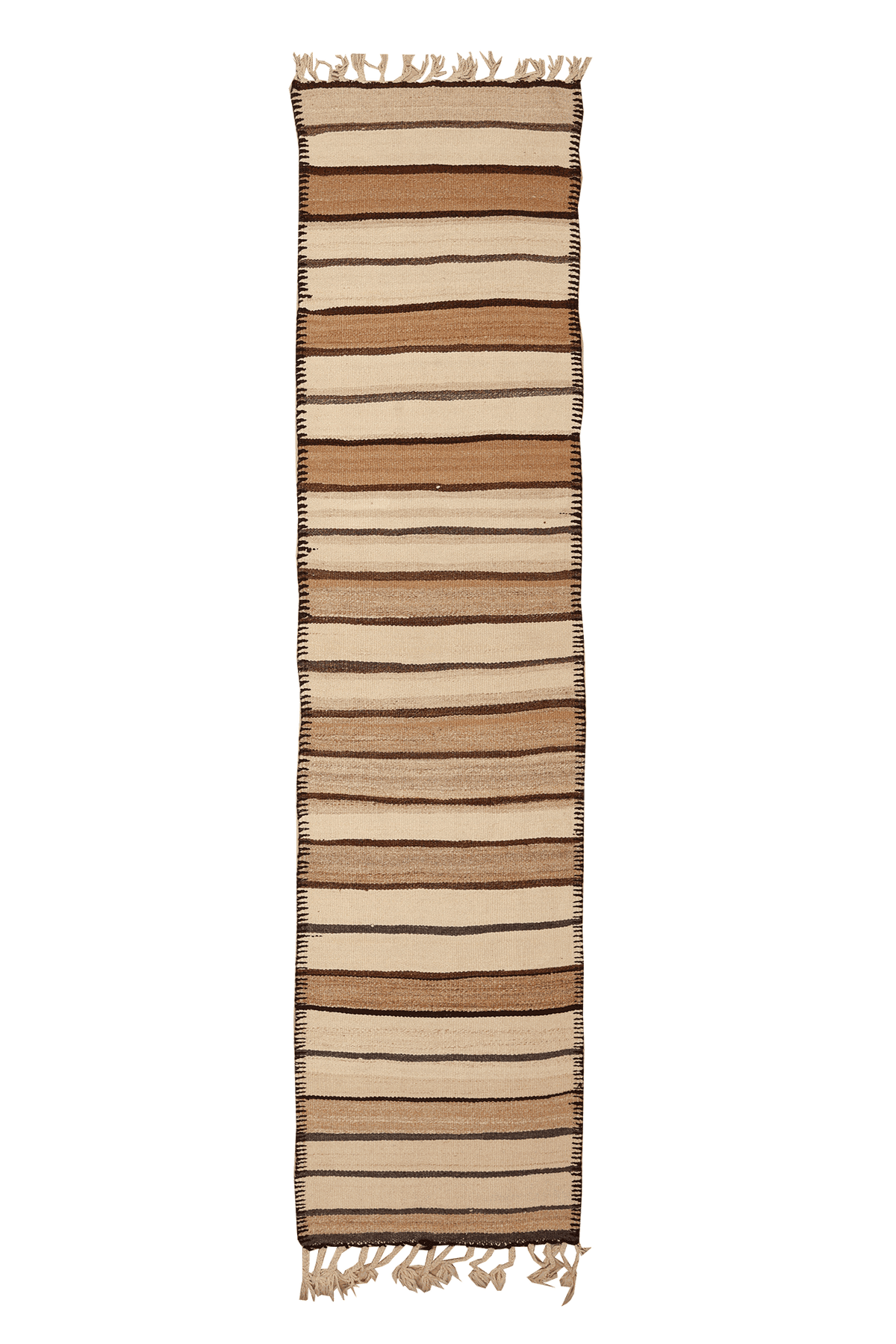 Vintage Southeastern Persian Style Kilim Runner Rug 3x11 ft — Beige & Brown Stripped