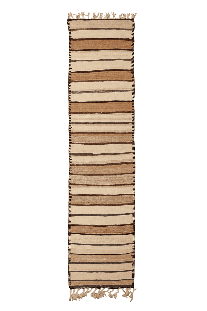 Vintage Southeastern Persian Style Kilim Runner Rug 3x11 ft — Beige & Brown Stripped
