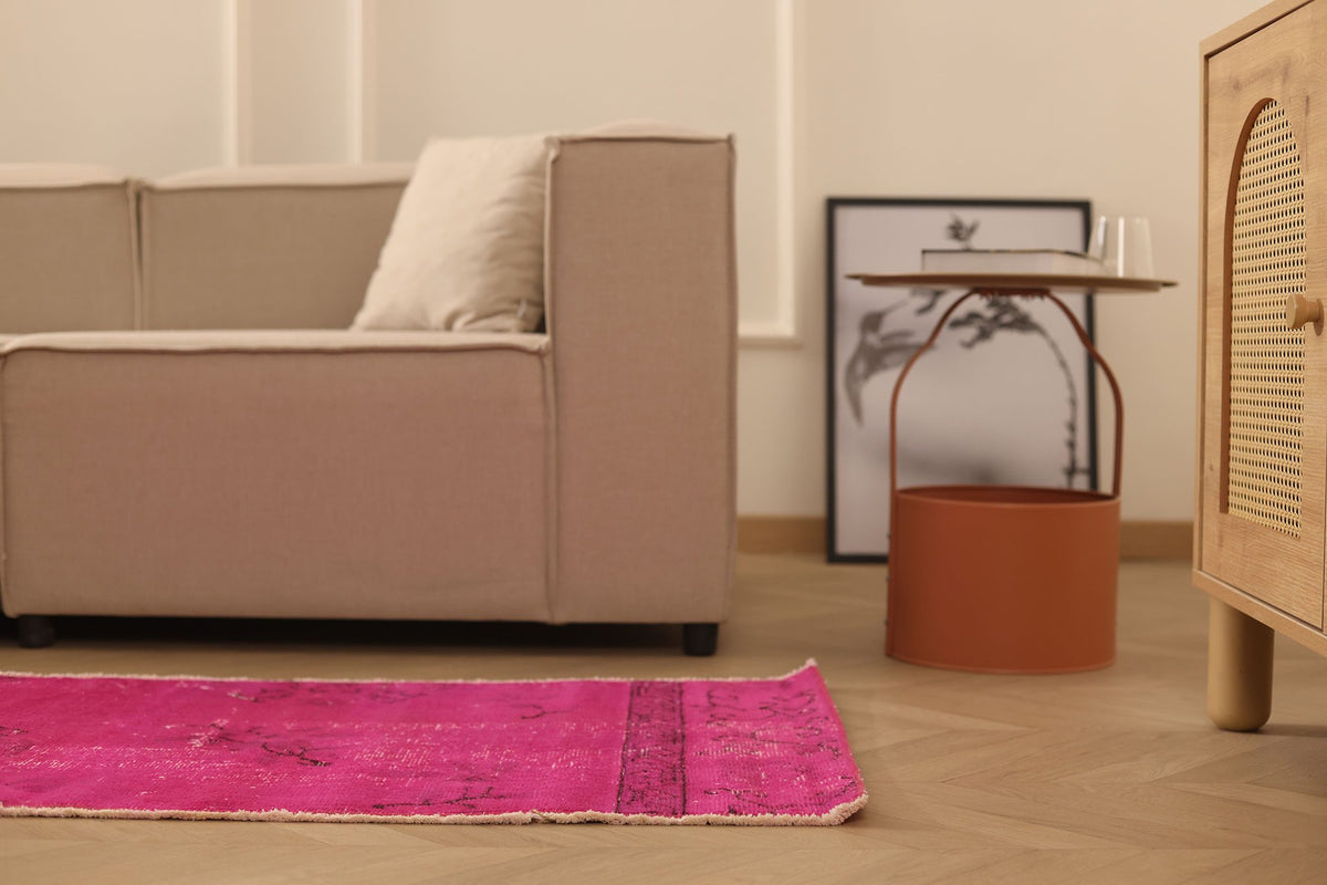 Vintage Isparta Turkish Doormat Rug 2x4 ft — Pink Overdyed