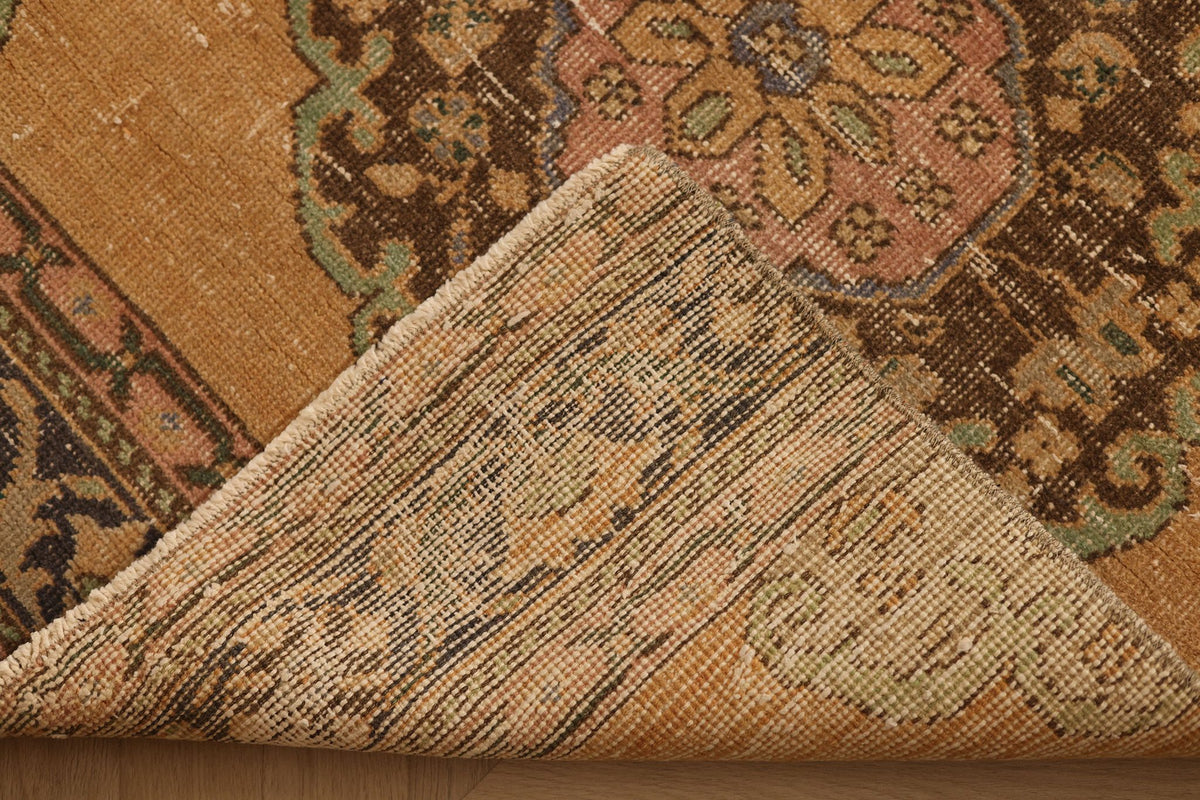 Vintage Konya Turkish Runner Rug 3x13 ft — Orange & Brown Floral